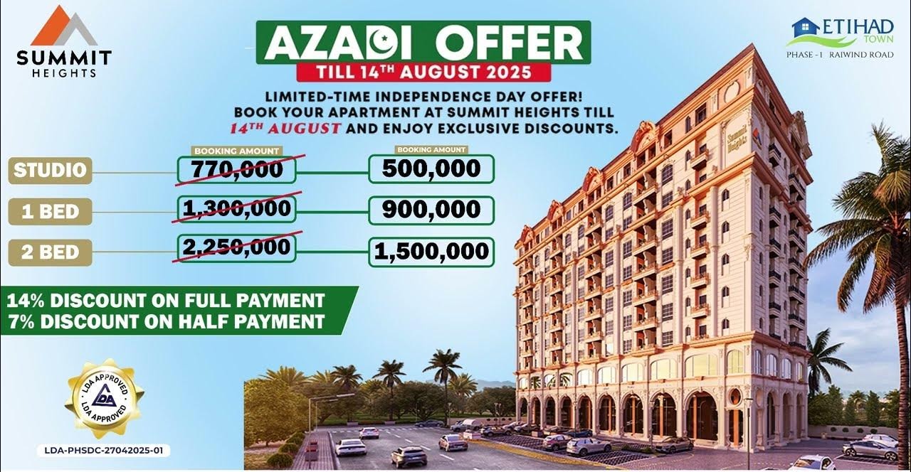 Azadi Offer 2025-14% Discount on Boking of Summit Heights